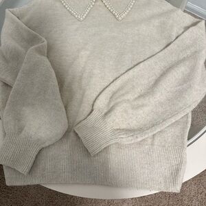 H&M Cream Sweater with Pearl Collar